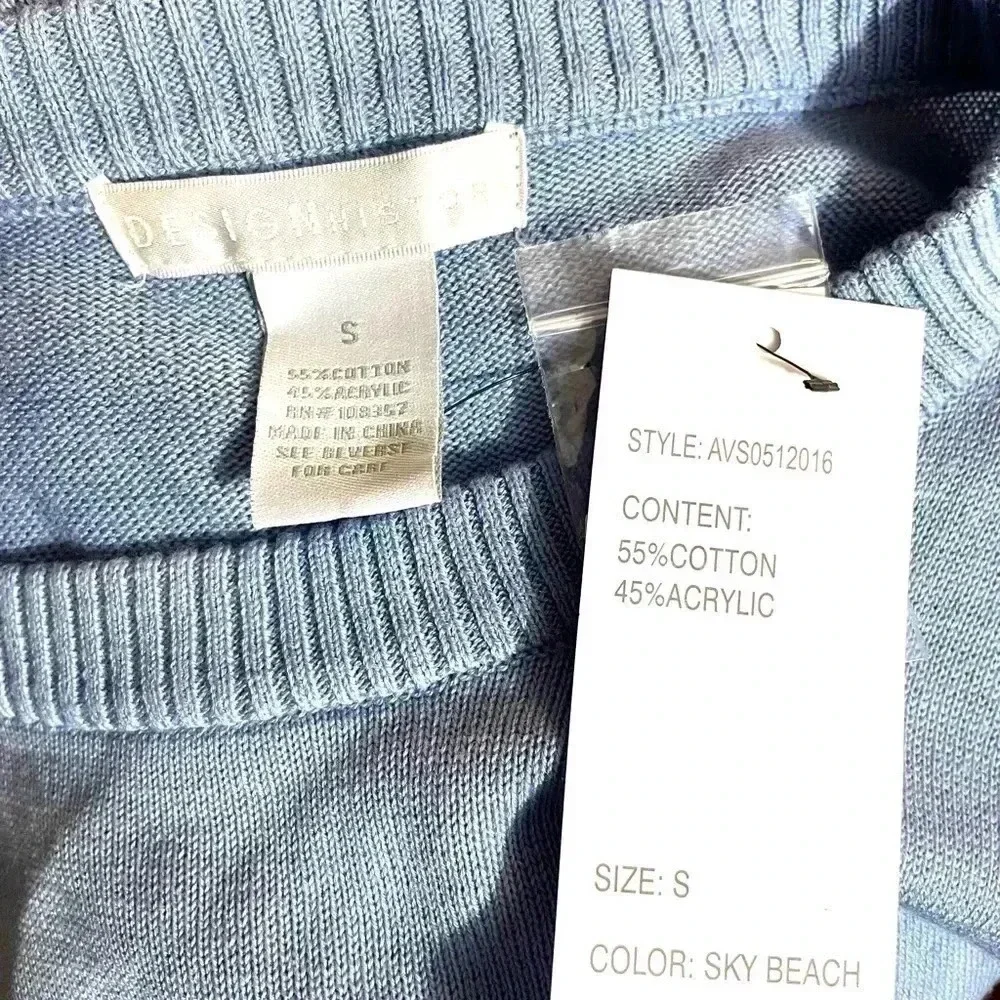 Design History Sweater Women S Cold Shoulder Pads Sky Beach Combo Blue NEW - Picture 3 of 8